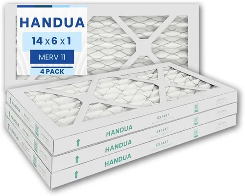 Handua Filtro de aire MERV 11 de 14 x 6 x 1 pulgadas, control de polvo, filtro de repuesto de aire de CA para horno plateado, paquete de 4 unidades