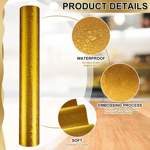 Miniatura 3 de Ireer 2 rollos de papel de aluminio floral en relieve, papel de regalo metálico dorado de Navidad, hojas de papel de regalo para manualidades