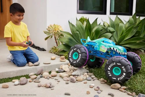 Miniatura 2 de Hot Wheels RC Monster Trucks Mega-Wrex en escala 1:6, camión de juguete extra grande con control remoto, más de 2 pies de largo Multicolor
