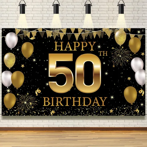 Cartel de fondo para decoración de cumpleaños número 50, decoraciones de feliz cumpleaños 50 para hombres y mujeres, fiesta de cumpleaños de 50
