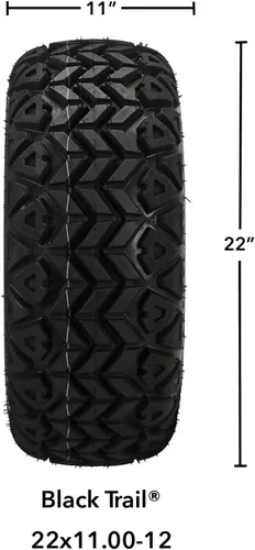 Miniatura 4 de RM Cart - Raptor de 12 pulgadas negro/mecanizado en neumáticos de trail negros de 22 x 11-12 (juego de 4), se adapta a carritos Yamaha, neumáticos