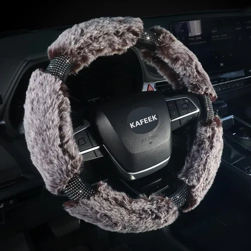 KAFEEK Funda para volante de invierno esponjosa de 15 pulgadas, protector de volante de felpa suave con diamantes de imitación, cómoda y lujosa,