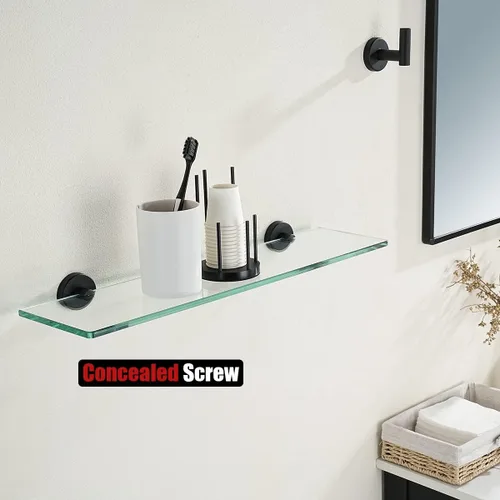 Miniatura 5 de JQK Estante de baño de vidrio negro, almacenamiento de ducha de vidrio templado de 20 por 5 pulgadas, montaje en pared de acero inoxidable 304 negro