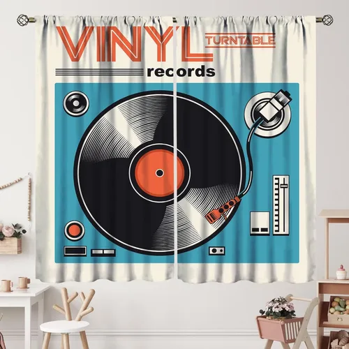 Miniatura 25 de Cortinas de notas musicales, rústicas, mágicas, notas musicales, arte retro, piano y violín, cortina con bolsillo para barra para dormitorio, sala