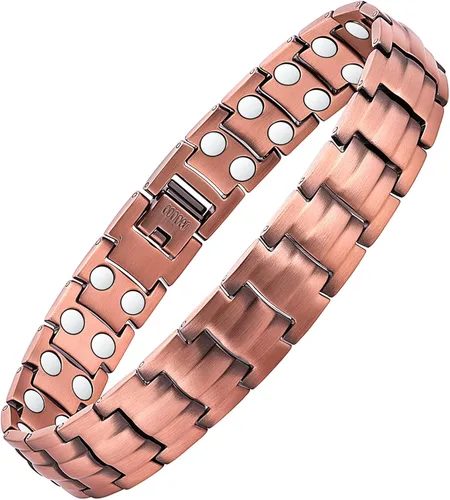 Miniatura 7 de Pulseras magnéticas de cobre para hombre de MagEnergy, pulsera de cobre 99.9% puro con imanes de doble fila, joyería ajustable con herramienta