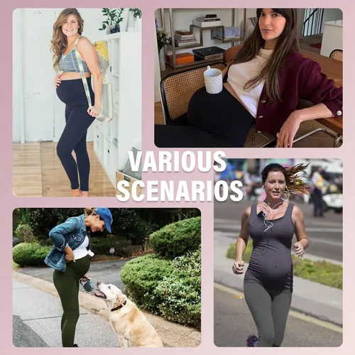 Miniatura 4 de Sundwudu Paquete de 2 leggings de maternidad sobre el vientre, pantalones de yoga de cintura alta para mujer, pantalones de entrenamiento activos