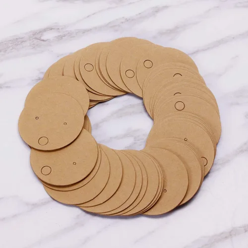 Miniatura 3 de Shapenty 1.6 in de diámetro pequeño y redondo de papel kraft en blanco para oreja, pendientes de tarjetas de visualización, etiqueta de precio