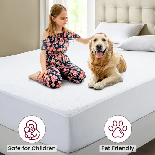 Miniatura 7 de LUX Décor - Protector de colchón de rizo completo 100 % impermeable, parte superior de tela de toalla suave, sin ruido, funda de colchón absorbente