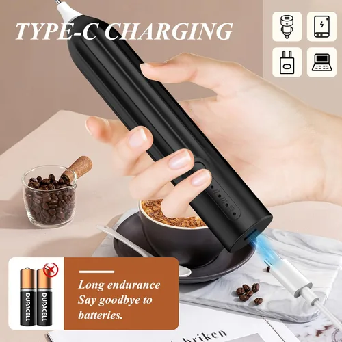 Miniatura 4 de Espumador de leche potente recargable de mano con 2 cabezales inoxidables, 3 velocidades, mezclador de bebidas, batidor eléctrico para café, lattes