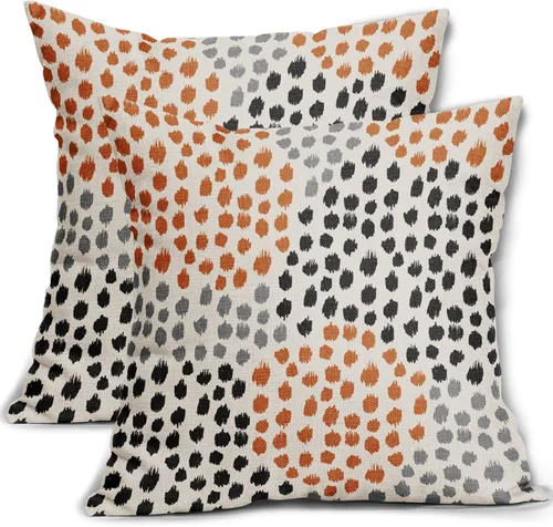 Miniatura 12 de Fundas de almohada marrón y blancas de 18 x 18 pulgadas, juego de 2 almohadas boho grises con lunares, fundas de almohada modernas estampadas