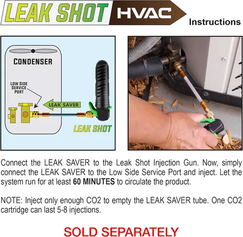 Miniatura 7 de Leak Saver - Fuga Shot HVAC - Inyector sellador de fugas y lanzador de línea de condensado - Cartuchos de CO2 no contaminantes - para A/C y mini