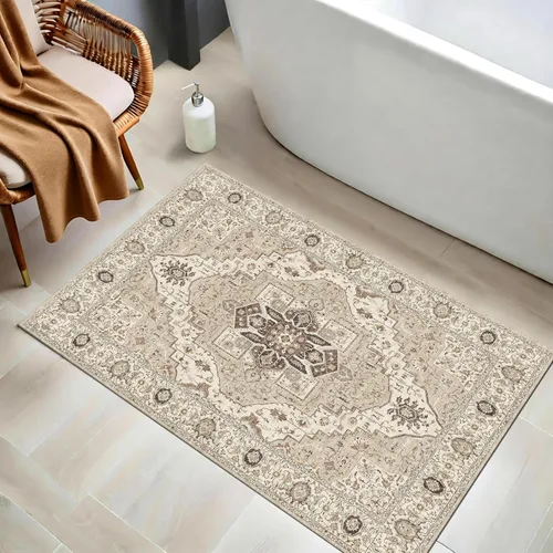 Alfombra vintage lavable de 2 x 3: alfombra pequeña resistente a las manchas para baño, entrada, antideslizante, para dormitorio, ultra suave, de