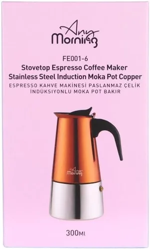 Miniatura 6 de Any Morning Olla Moka de acero inoxidable, cafetera espresso para estufa de 6 tazas/10 onzas, compatible con inducción, cafetera italiana cubana