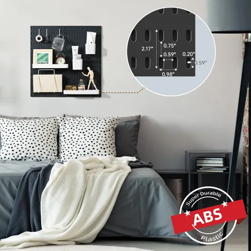 Miniatura 5 de VUSIGN Kit de organizador de pared combinado de tablero de clavijas, 4 piezas de tableros de clavijas y 17 accesorios modulares para colgar, kit