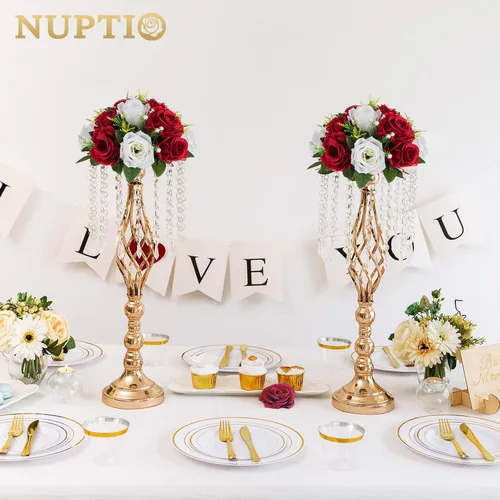 Miniatura 130 de NUPTIO Centros de mesa de flores para mesas de boda: arreglo de bolas de flores artificiales rosa y blanco para bodas, fiestas, 2 piezas de rosas
