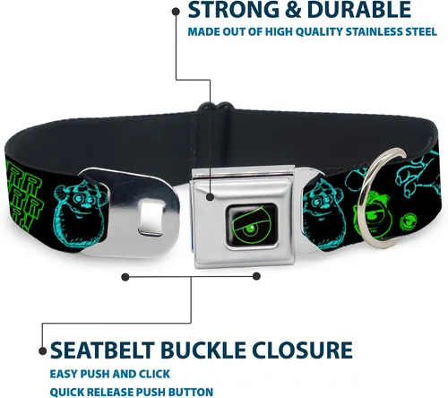 Miniatura 4 de Buckle-Down Monsters Inc. Sully & Mike Poses/GRRRRR! - Collar de perro con hebilla para cinturón de seguridad, negro, turquesa, verde, 1 pulgada