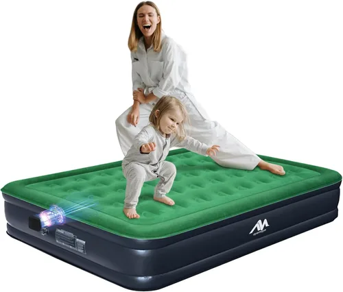 AYAMAYA Colchón de aire Queen para acampar con bomba recargable y desmontable integrada, cama inflable inflable de 10 pulgadas de altura,
