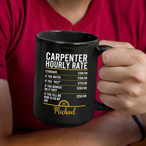 Miniatura 3 de Taza de carpintero por hora, tazas de café de carpintero personalizadas con nombre, taza de cerámica para carpintero, regalo personalizado