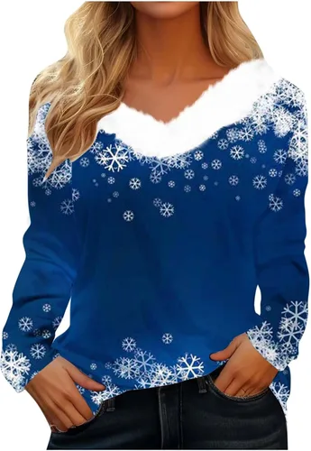 Women's Flowy Sweatshirts Christmas Snowman Graphic Elegant Shirts Corduroy V Neck Lounge Tops Blouse for Teen Girl