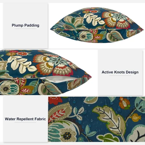 Miniatura 457 de Juego de 2 almohadas para exteriores de 16 x 16 pulgadas, repelentes al agua con interiores, para muebles de patio, hogar, jardín, geometría bohemia