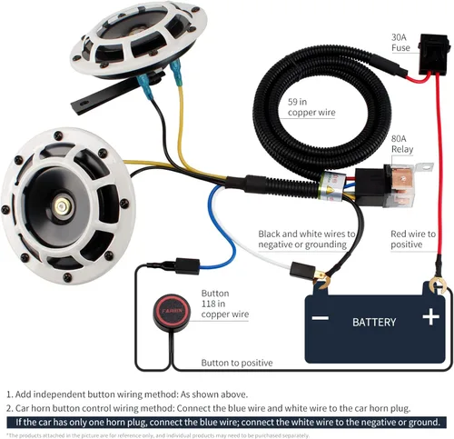 Miniatura 8 de FARBIN Bocina de coche impermeable tono súper fuerte 12V tono alto/tono bajo kit de bocinas gemelas de metal con rejilla protectora