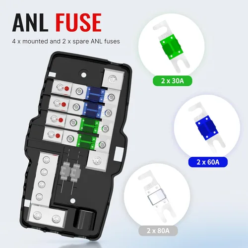 Miniatura 5 de Joinfworld Bloque de Distribución de Energía con Fusibles para Audio de Automóvil de 4 Vías MIDI (Mini-ANL) Bloque de Fusibles de 12V Calibre 0/4