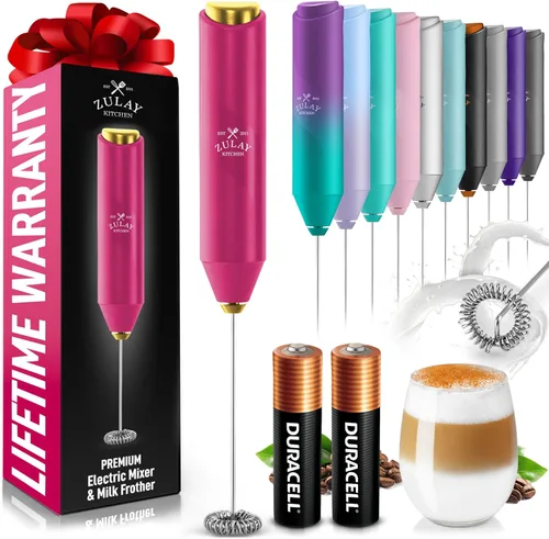 Miniatura 144 de Zulay Kitchen Espumador de leche de mano a pilas - Mezclador eléctrico de bebidas para café, lattes, capuchinos, matcha y chocolate caliente
