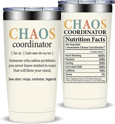 Fufandi Chaos Coordinator - Vaso de agradecimiento para mujeres, regalos de agradecimiento para profesores empleados, regalo del día del jefe,