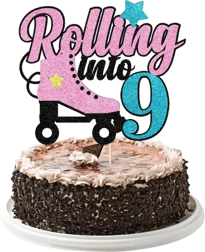 Miniatura 9 de Decoración para tartas de 10 años con diseño de patín de 10 años, decoración de pastel de 10 años de edad, retro, para niñas, club, hip hop, fiesta