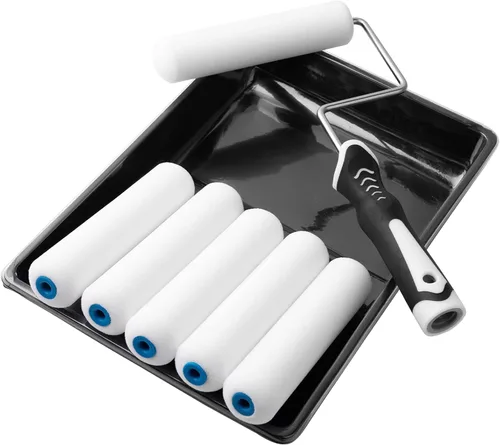 Kit de rodillo de pintura Mister Rui, paquete de 9 unidades de rodillo de pintura de espuma de alta densidad de 15 cm, bandeja de pintura con forro,