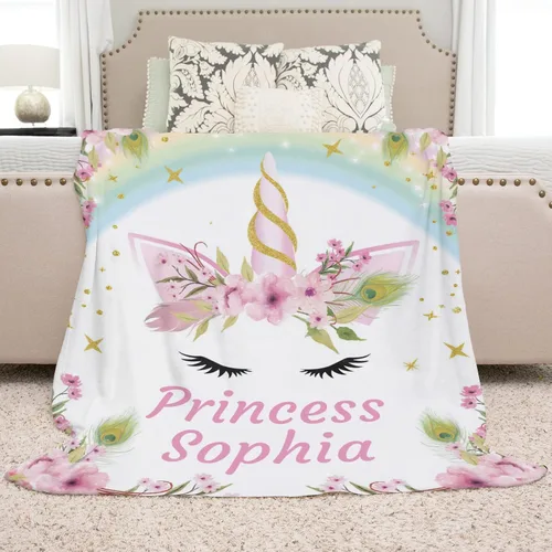 Miniatura 2 de Manta personalizada de unicornio floral para niñas, manta de bebé personalizada para niñas con nombre, regalos de bebé personalizados para niñas