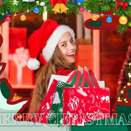 Miniatura 2 de Zhanmai 200 bolsas de plástico de Navidad reutilizables con asas de 10 x 13 pulgadas para suministros de fiesta de Navidad (estilo clásico)