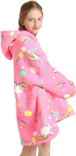 Miniatura 6 de Manta con Capucha Vestible para Niños de 4-12 Años, Manta con Capucha de Animales de Tamaño Grande, Súper Suave, Cómoda, Cálida, Franela de Rainbow