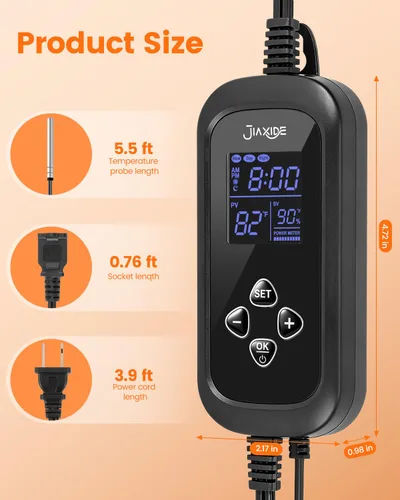 Miniatura 8 de Controlador de termostato de reptiles de 450 W, control de termostato de atenuación PID con temporizador de día/noche para lámparas de calor