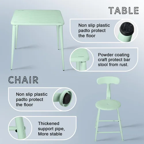 Miniatura 7 de Mesa de comedor moderna cuadrada de metal para 4 personas para exteriores e interiores, hogar, cafetería, bar, oficina, escritorio, reunión, césped