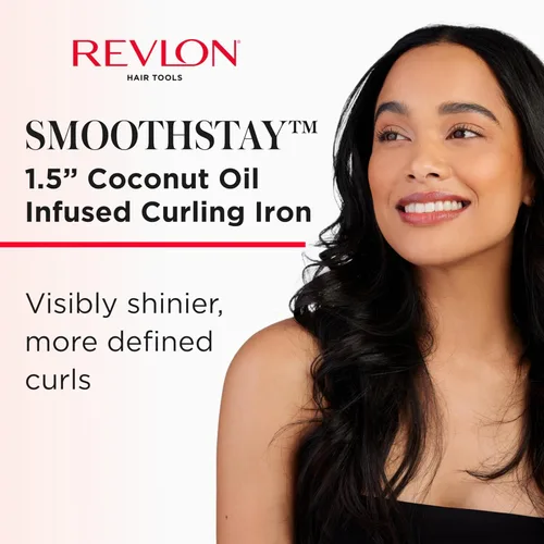 Miniatura 2 de REVLON SmoothStay - Rizador de pelo con infusión de aceite de coco, rizador de barril de 1 ½ pulgadas para rizos sueltos, cabello brillante