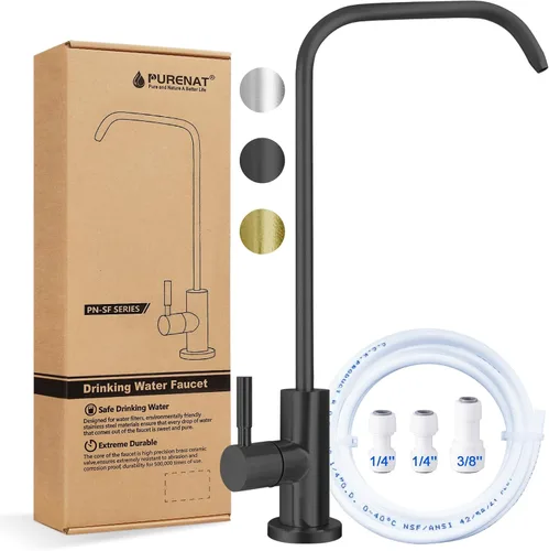 Grifo de agua potable – Grifo de agua filtrado de vástago de rosca larga para encimera gruesa, grifo de ósmosis inversa sin plomo con manguera y