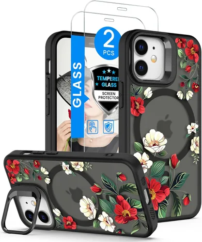 Miniatura 20 de Dretal Funda para iPhone 12 Mini / 13 Mini floral, con protector de pantalla, soporte para cámara, protección de grado militar, translúcida mate
