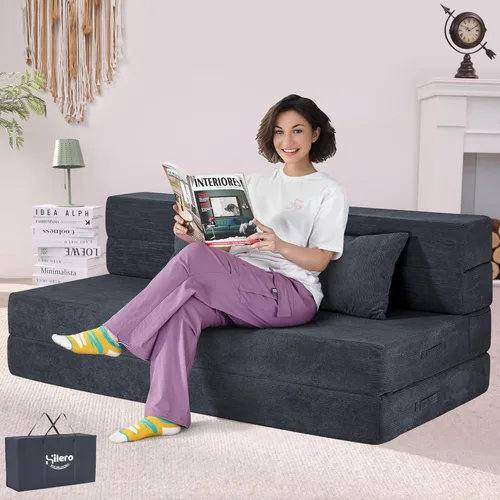 Miniatura 23 de Sofá Cama Individual Plegable Silla Sofá Cama con Almohada, Twin, Beige Cama de silla plegable