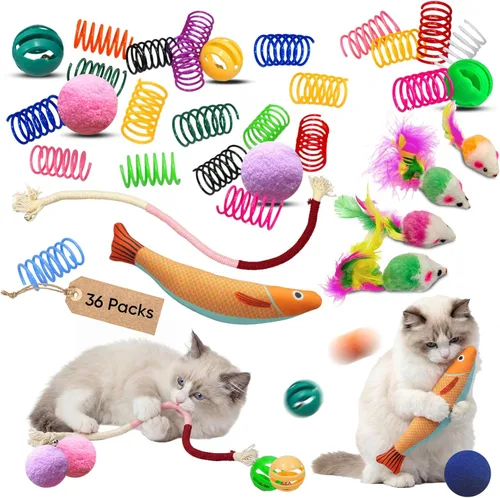 Miniatura 9 de Juguetes para gatos de interior, bolas de juguetes para gatos, paquete de 20 juguetes interactivos para gatos con cascabel colorido, cascabel, arco