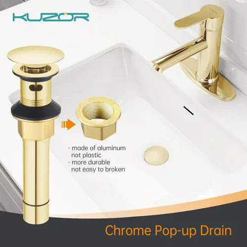 Miniatura 2 de Desagüe emergente para fregadero de baño con rebosadero - Se ajusta a agujeros de 1-5/8" a 2", acero inoxidable 304 para tocador/fregadero