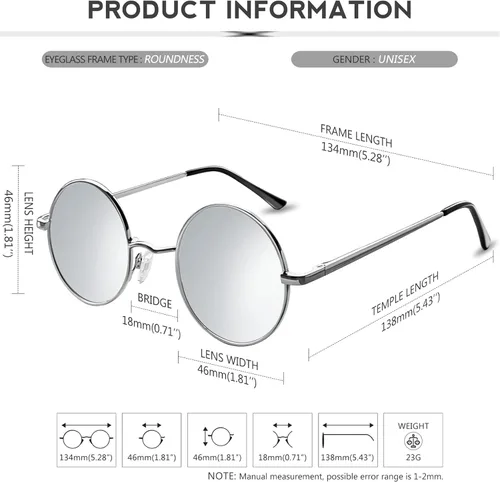 Miniatura 54 de KANASTAL Gafas de sol redondas polarizadas para mujeres y hombres, estilo hippie con protección UV400