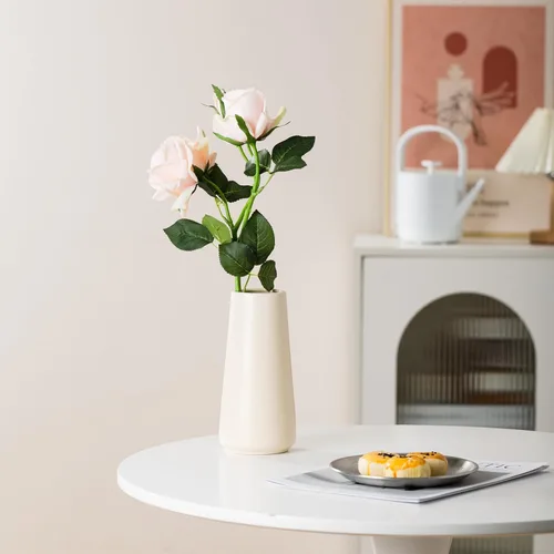 Miniatura 2 de Jarrón de cerámica beige – Florero neutro de 8 pulgadas para decoración del hogar, jarrón bohemio blanco roto, jarrones crema para flores, jarrones