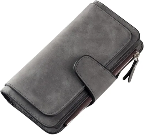 Miniatura 22 de Carteras de cuero para mujer con bloqueo RFID, billetera delgada, plegable, tarjetero con cremallera, bolsillo para monedas, ventana