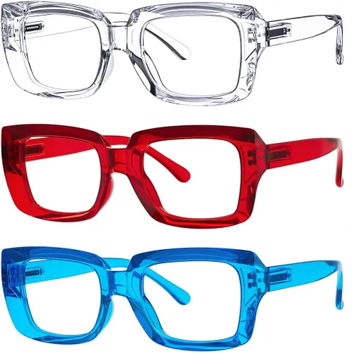 Miniatura 24 de Eyekepper Paquete de 4 lentes de lectura con bloqueo de luz azul, anteojos cuadrados de computadora de gran tamaño +0.00