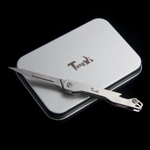 Miniatura 2 de Cuchillo plegable de bolsillo diario con llavero y 10 cuchillas reemplazables de cambio rápido, ultra compacto y ligero (acero inoxidable)