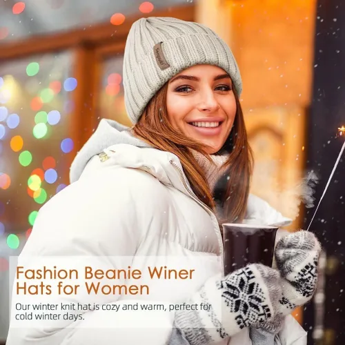 Miniatura 3 de SENPUKI Gorros de punto de invierno para mujer, gorro grueso para la nieve