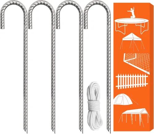 Estacas Eurmax USA para TráMPALINAS de Alta Resistencia, Estacas de Suelo, Piezas de Toldo, Estaca para Viento con Cuerda de 12 Pulgadas, Estaca de