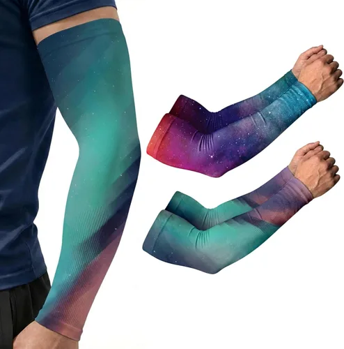 ARMORAY Mangas de brazo para hombres y mujeres, protección solar UV, cubierta de tatuajes, manga deportiva para golf, correr, fútbol Verde celestial