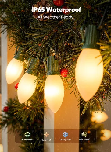 Miniatura 4 de Minetom Luces de Navidad vintage C9 LED al aire libre, 25 pies de luces de cadena C9 con 25 bombillas mate irrompibles, luces impermeables Blanco